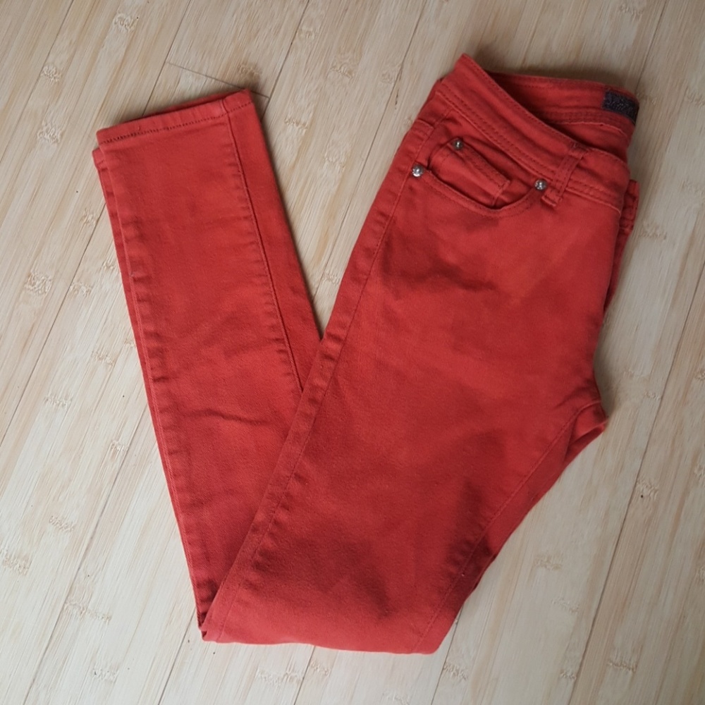 Hand dyed burnt orange corduroy skinny jeans